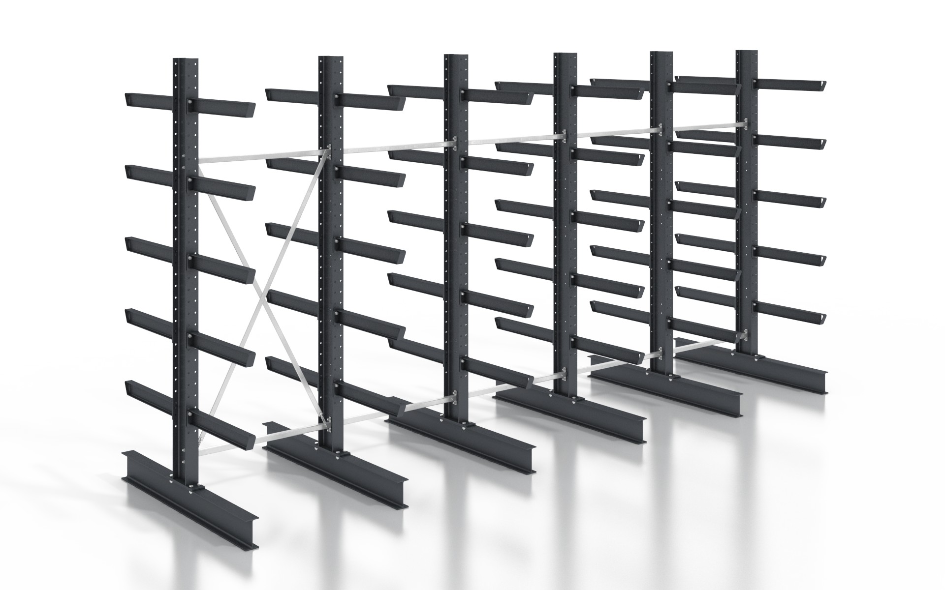 Kragarmregal doppelseitig 6,40 m – 355 cm | 80 cm Nutztiefe | 500 kg pro Arm | BLT Kragarmregal doppelseitig 6,40 m – 355 cm | 80 cm Nutztiefe | 500 kg pro Arm | BLT